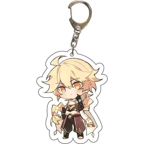 Anime Keychain Genshin Impact Venti Keqing Diluc Zhongli Character Model Beautiful Bag Pendant Decoration Fans Collect Props