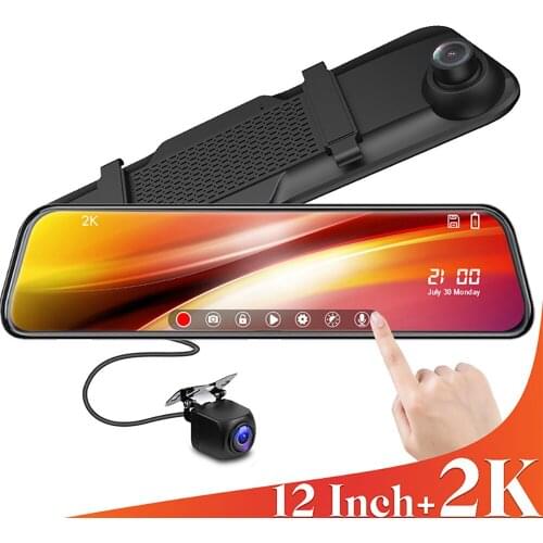 Car Dvr 12 Inches DashCam Stream Media RearView Mirror 2K Night Vision Video Recorder Auto Registrar 1080P Rear View Dash Camera