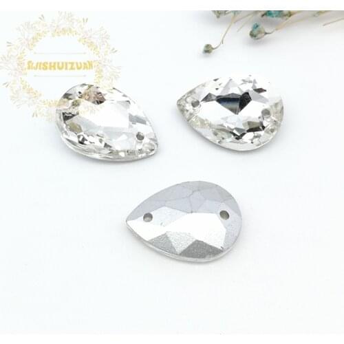 White Water Drop Double Hole Crystal Glass Sewing Rhinestones pointback diy Wedding dress and bag7*10 10*14 13*18 18*25 20*30