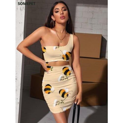 SOMEPET Brand Bee Dress Women Animal 3d Print Flower Bodycon Dress Lovely Pleating Womens Clothing Plus Size Beach Beach Femme