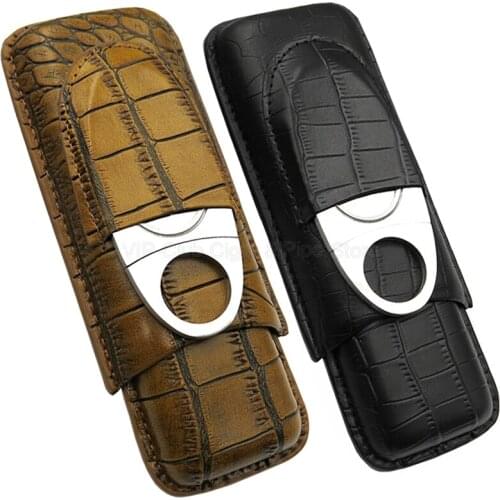 Cohiba Black Genuine Crocodile Leather Cigar Cigarette Humidor Holder Tobacco Storage Bag Case With Cigar Cutter Set 2 Tube