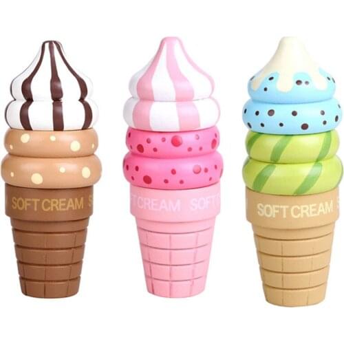 Wooden Magnet Connected Ice Cream Children Pretend Play Classic Game Kitchen Food Toy Simulation Miniature Food Set Kids Gift