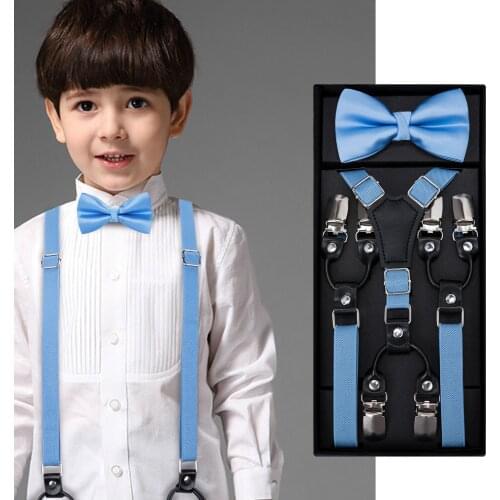 Kids Suspenders Set Boys Girls Blue Wedding Bow Tie Elastic Suspender Sets Children Adjustable Y-Back Brace Belt DH-022 DiBanGu
