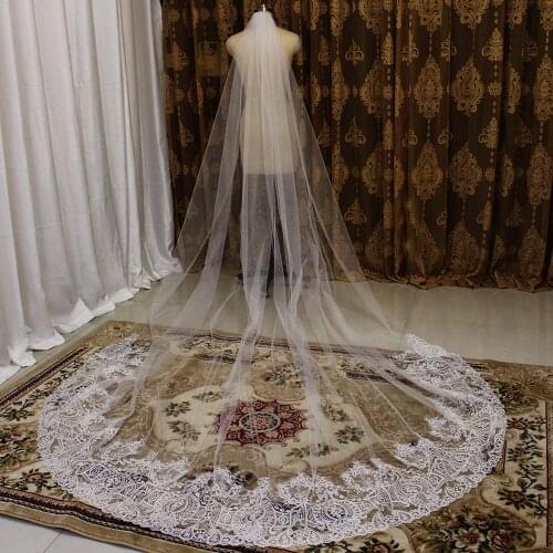 Lace Long Wedding Veil 3M White Ivory Tulle Bridal Veil with Comb Cathedral Veil Wedding Accessories Voile Mariage