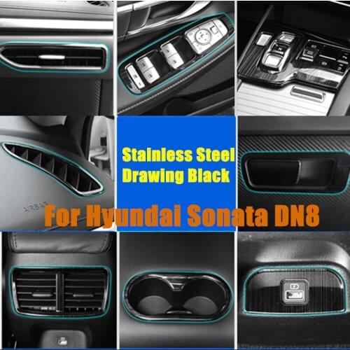 For Hyundai Sonata DN8 2020 2021 Stainless steel Drawing black Interior accessories Car dashboard Air Condition Outlet Vent Trim