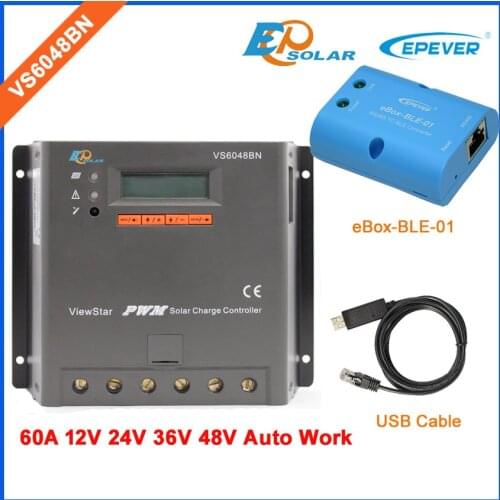EPEVER 60A VS6048BN EPsolar PWM Solar power bank small home system regulator 12V 24V auto switch bluetooth function and USB