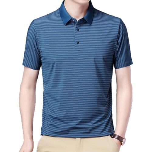 ERIDANUS Breathable Men Shirt Summer Causal Striped Thin Casual Short-sleeved Mens Lapel PoloShirt Seamless Cool Clothes MCS141