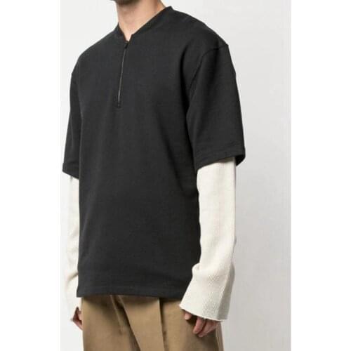 High Street Ins Solid Color Zipper Half Sleeve Shirt Short Sleeve Mens Loose Fit T-shirt High Quality