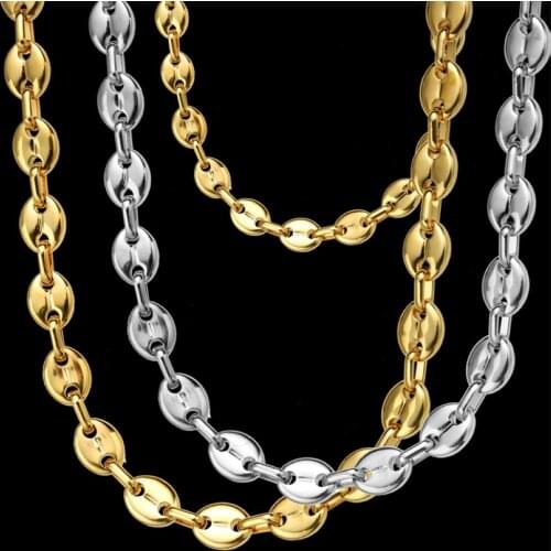 7/9/11mm Width 55CM Length Stainless Steel Gold Silver Plated Men Coffee Bean Pig Nose Chain Necklace Neck Jewelry Dropshipping
