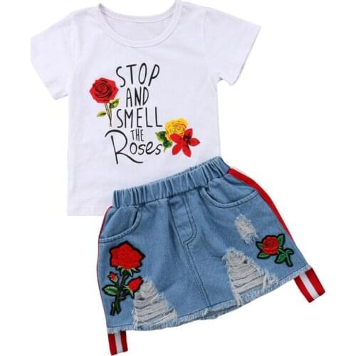 Emmababy Newly Summer Infant Baby Girl Newborn Flower embroidery Outfit Set Fashion Little Girls Floral Top+Skirt 2Pcs