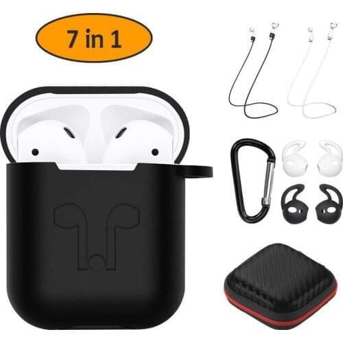 Kuulee 7 in 1 Strap Holder & Silicone Case Cover for Apple Airpods Air Pod Earpods Accessories