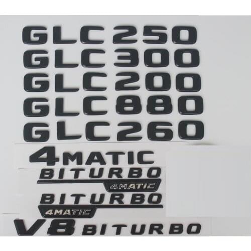 Matte Black Trunk Letters Badge Badges Emblem Emblems Sticker for Mercedes Benz GLC220 GLC250 GLC350 GLC400 V8 BITURBO 4MATIC