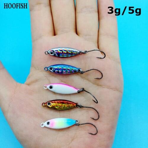 HOOFISH 10PCS/LOT Metal Jig Spoon Lure with Single Hook 3g/5g Luminous Cast Artificial Hard Bait Small Jig Lure Tackle