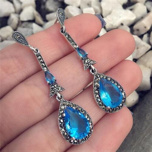Modyle 2019 Fashion Boho Costume Jewellery Earrings for women Bohemia Vintage Blue Crystal Drop Earring Female