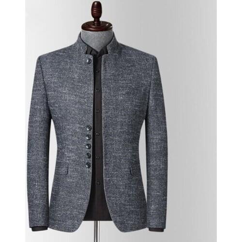 Brand Men Suits Big size Chinese Mandarin Stand Collar Male Suit Slim Fit Blazer Wedding Suits