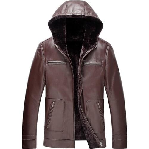 Genuine Leather 100%Natural Wool Fur Warm Coat Winter Men Real Goatskin Jacket Chaqueta Hombre DXL1581 MY1529