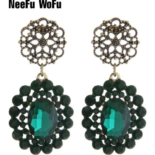 NeeFu WoFu Drop Earring Black Retro Earrings for Woman Rhinestone Brand Earrings Oorbellen Charm Christmas earrings Jewelry