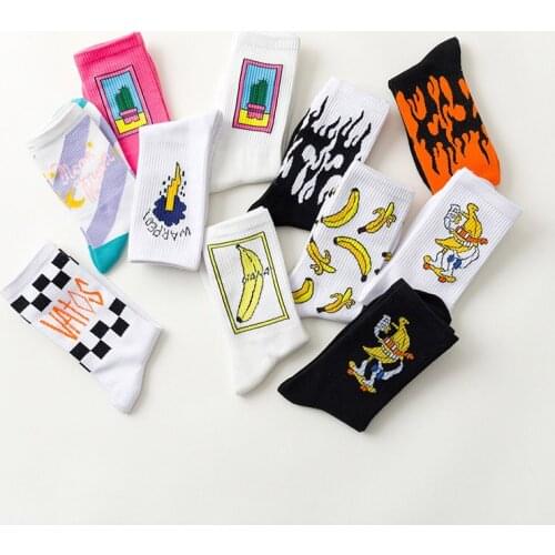 Creative Korean Style Fashion Harajuku Street Hip Hop Socks Unisex Funny Men Socks Happy Skateboard Flame Women Funny Socks