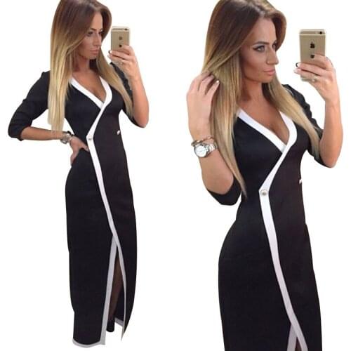 New 2018 Women Autumn Winter Sexy V Neck Bodycon Casual Elegant Black Dress Vestidos Long Sleeve Dress Midi Pencil Club Dress