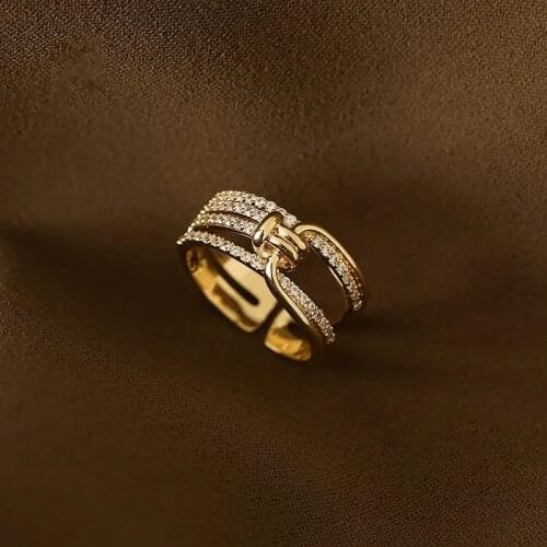 2021 New Creative Geometric Element Knot Metal Gold Opening Rings For Woman Fashion Jewelry Luxury Party Girls Unusual Ring