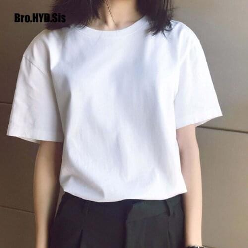 New Women Black White T-shirts Lady Solid Cotton Tees Short Sleeve T shirts Female Summer Tops for Woman Loose Fit