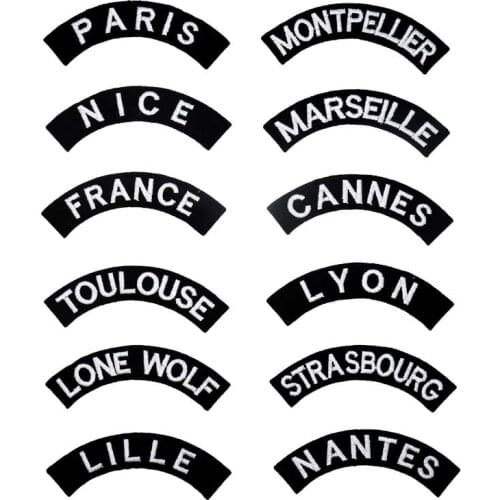 Paris france nice cannes lyon lille nantes name tags Embroidered Patches IRON ON BACKING FOR Clothes Stickers