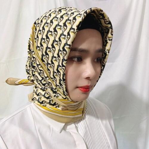 Silk Scarf Women Print hair neck Square Scarves Office Ladies Shawl Bandanna 90*90cm Muslim Hijab Handkerchief muffler foulard