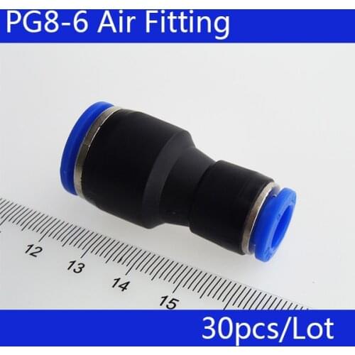 High quality 30pcs PG8-6 Unequal Diameter Air Tube Fitting Straight Union , One Touch Push In Pneumatic Fitting Connectors