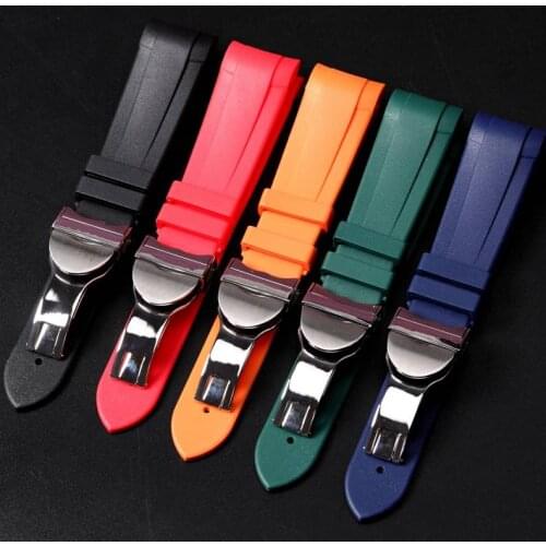 Dust-Proof 22MM Black Blue Red Orange Green Curved End Soft Silicone Rubber Wrist Watch Band Strap with Silver Clasp For Tudor