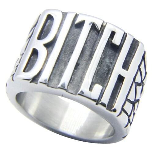 Size 5-10 Cool 316L Stainless Steel Fashion Black Letter BITCH Ring Vintage Ladies Cool Motor Biker Women BITCH Ring