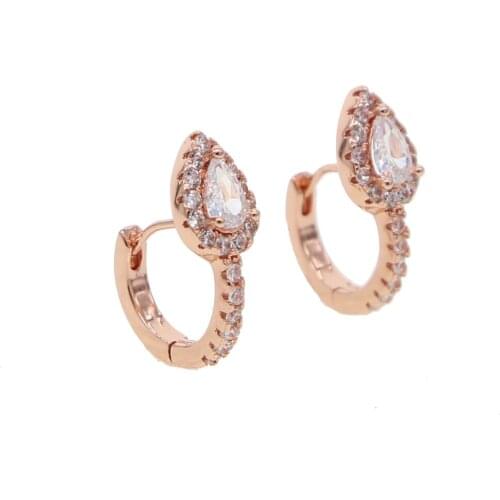 Rose gold silver color waterdrop cz mini small hoops minimal delicate women girl classic fashion earring