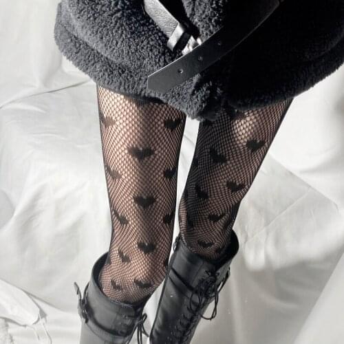 Heart Print Mesh Fishnet Pantyhose Hollow Out Lolita Lace Nylon Tights Stockings Lingerie Hosidery Japanese Style Womens Tights