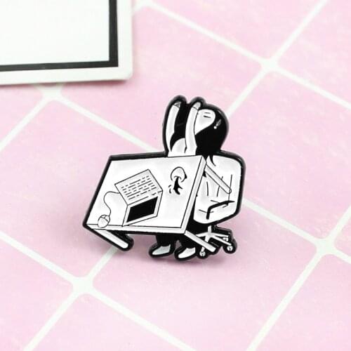 Skeleton Sandwich Metal Enamel Brooch Spider Cat Fox Rabbit Badge Angry Female Suit Guitar Movie Ticket Pin Trendy Jewelry