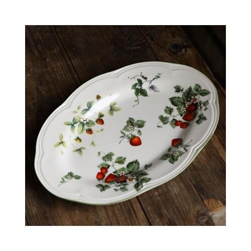 Special Price for Big Strawberry Vintage Creamy Ceramic Oval Plate/Round Deep Plate/Bowl