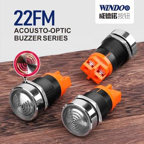 WINDOO AD16-22SM Flash LED Alarm Indicator Light Signal Lamp Flashmetal Buzzer DC12V DC24V AC 220V 22mm Intermittent sound