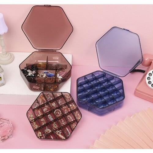 Jewelry earring storage box with lid dustproof large-capacity divided grid earrings jewelry box ring double-layer jewelry box