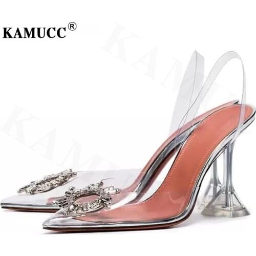 Transparent PVC Sandals Women Pointed Clear Crystal Cup High Heel Stilettos Sexy Pumps Summer Shoes Peep Toe Women Pumps Size 43