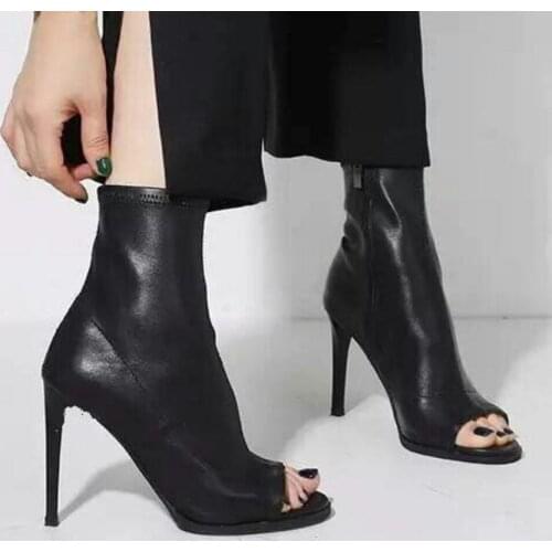 Black pu cold noodles fish mouth female ankle boots feminine female high heels scoop shoes
