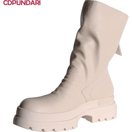 Women Genuine Leather Low Heels Ankle Boots Ladies Autumn Winter Platform Modern Short Boots Shoes Bottes Plateforme Femme