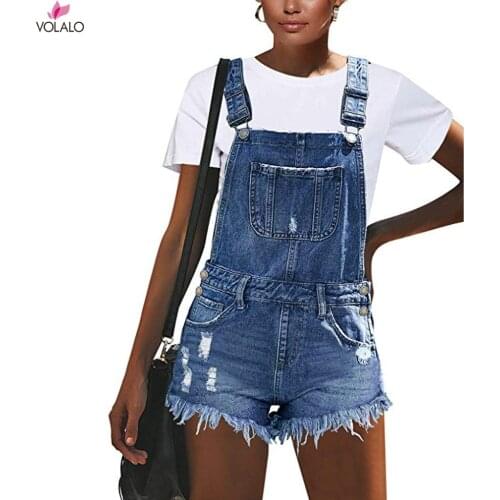 2021 Fashion Sexy Ripped Hole Denim Overalls Women Summer Jumpsuit Female Denim Rompers Playsuit Salopette Straps Shorts Rompers