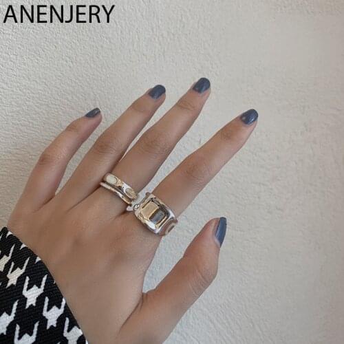 ANENJERY 925 Sterling Silver Irregular Concave-convex Ring for Women Men Trendy Minimalist Adjustable Finger S-R932
