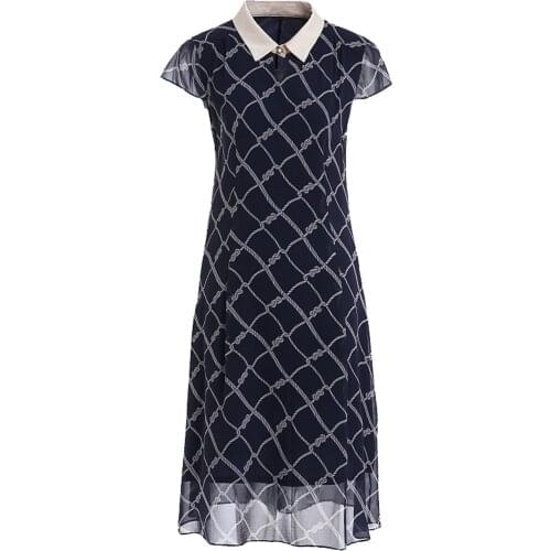 Gowani 100% silk check print peter pan doll collar key-hole A-line dress