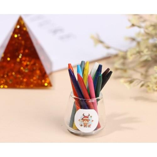 1 Set(1 bottle+12 crayons) 1/12 Scale Mini Dollhouse Miniature Crayon for Stationery Doll House Accessories