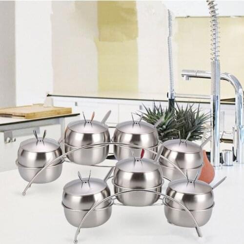 1SET High Quality Stainless Steel Seasoning pot Integrated design Spice Salt Sugar Pepper Ajinomoto Jar with Cover Set OK 0649