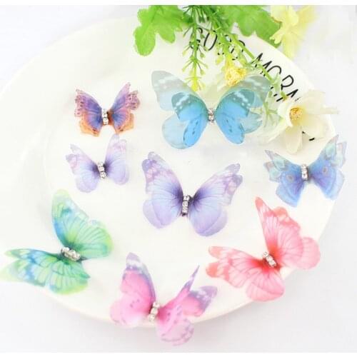 10PC Chiffond Glitter Diamond Double Layer Butterfly Decorative Accessories Adult DIY Earring Necklace jewelry Crafts Supplies