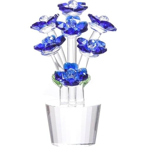 3 Colors Red Crystal Seven Flower Figurine Glass Craft Unfading Bouquet Sculpture Dreams Ornament Wedding Gift Home Table Decor