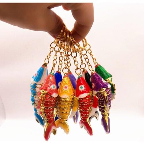 Free DHL100pcs 6cm Lifelike Swing Lucky Fish Keychain Keyring Enamel Goldfish Cute Key Chains for Ladies Girls Wholesale