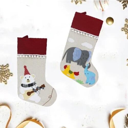 8Pcs/Lot Christmas Stocking Gift Bag Claus Tree Hanging Ornament Candy Toy Storage Bag Fireplace Pendant Festival Supplier