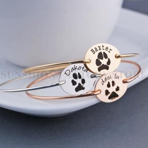 Actual 925 Sterling Silver Dog Cat Paw Nose Print Bracelet,Engraved Memorial Loss,Pet Lover Adoption,Dog Cat Print Bangle