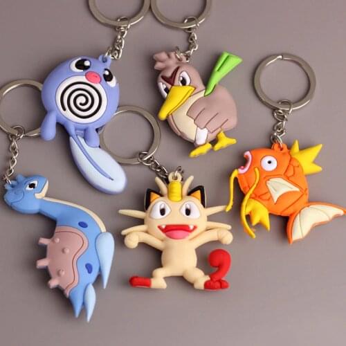 TAKARA TOMY Pokemon Key Chain The Backpack PVC Metal Lapras Poliwag Farfetch Meowth Magikarp Japan Anime Keychain Childrens Toy